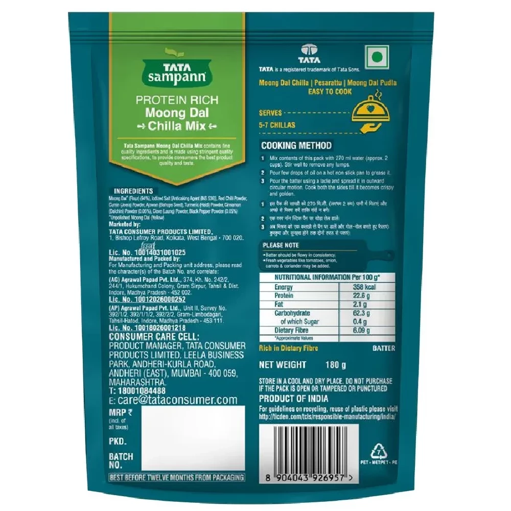 Tata Sampann Chilla Mix - Moong Dal-Hesaru Bele, 180 g-10.webp